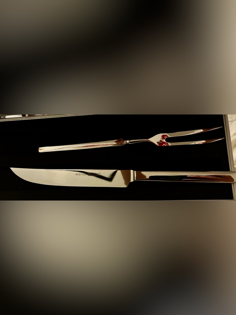 WÜSTHOF Germany Stainless 2-Pc Carving Knife & Fork Set with Aluminum Case - Picture 2 of 7
